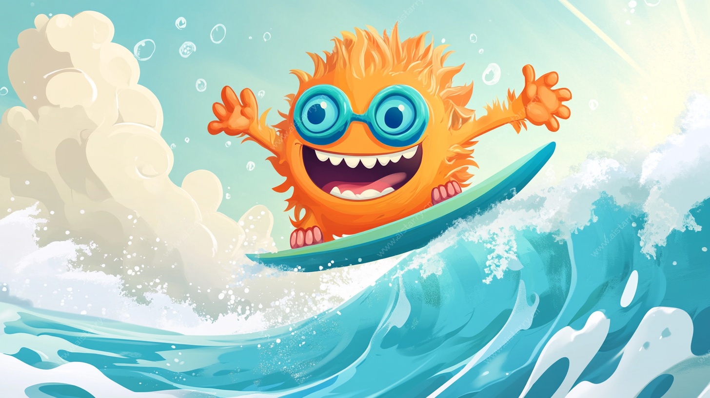 橙色怪兽欢乐冲浪