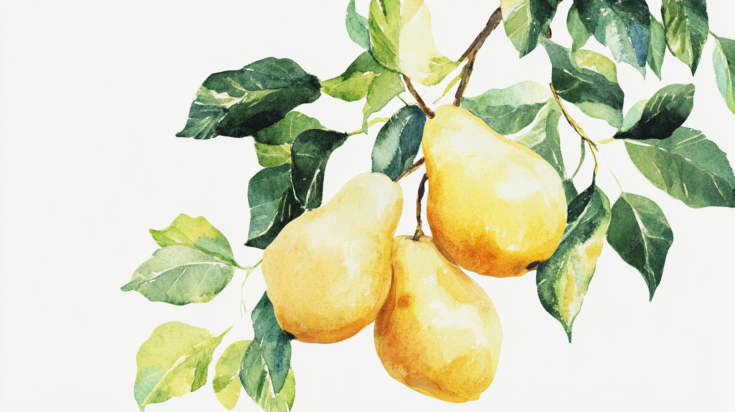 枝头黄梨水彩绘