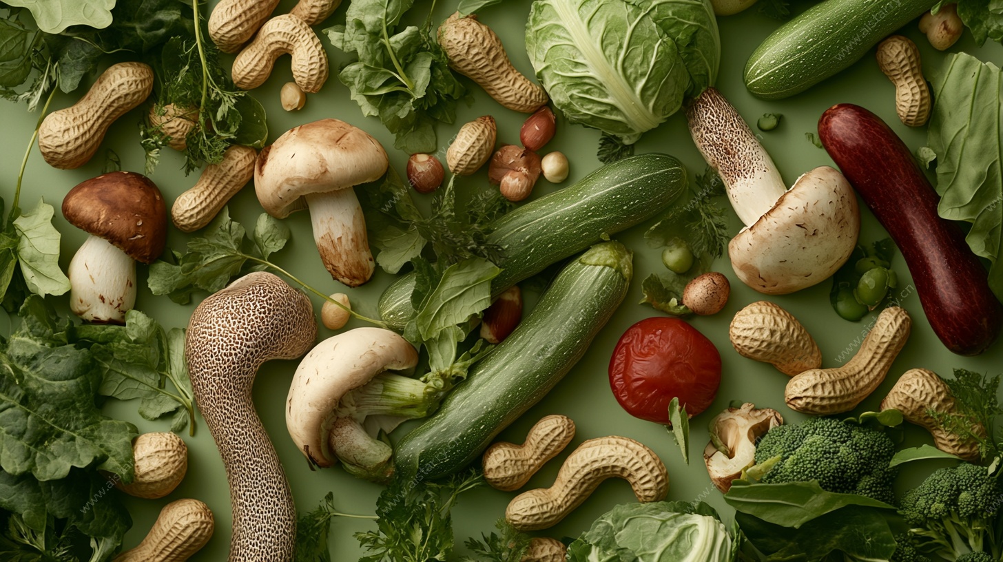 多样蔬菜与菌菇静物集合