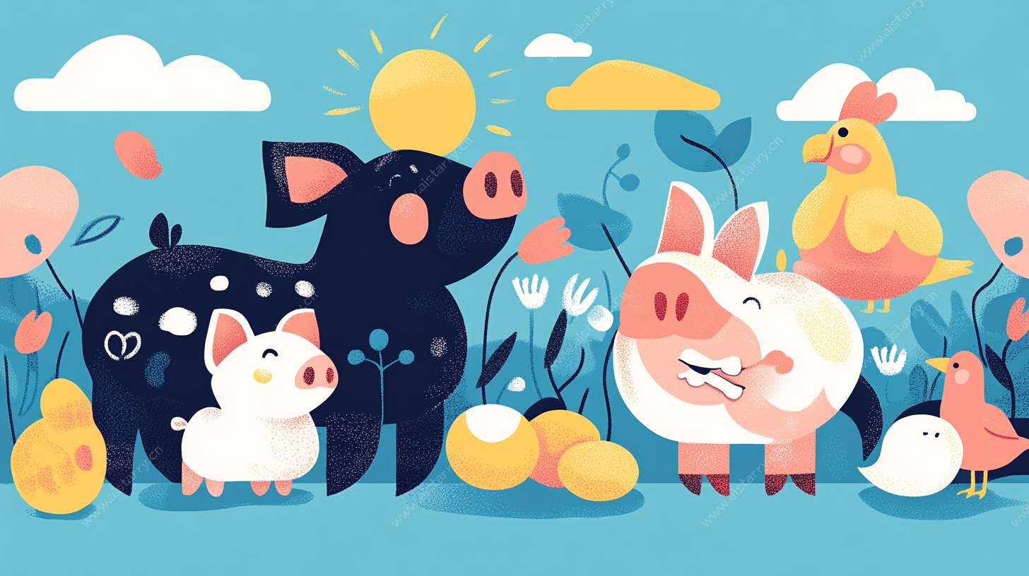 农场动物欢乐聚会插画