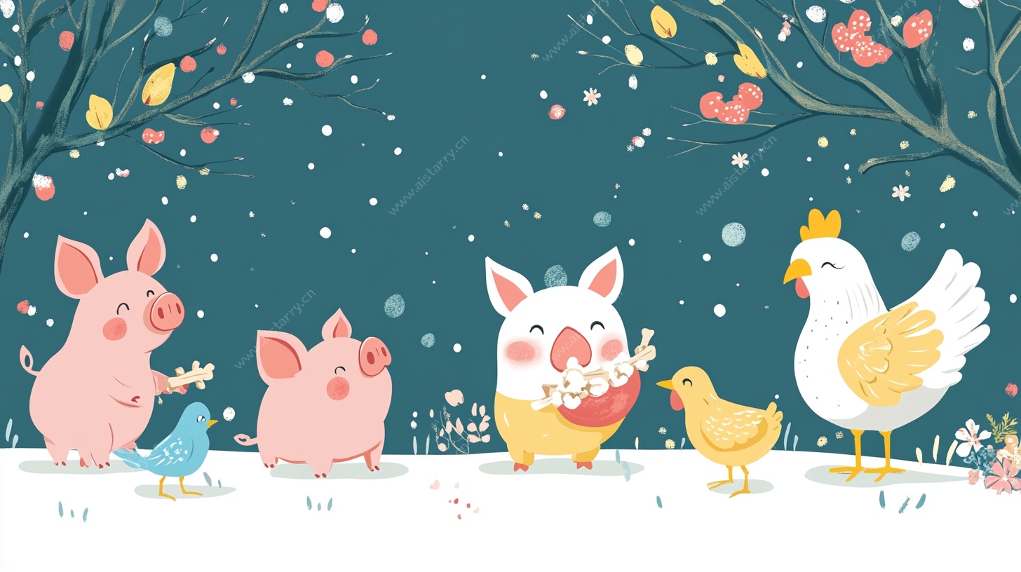 冬日动物欢聚图