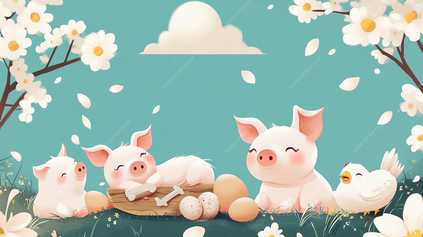 春日萌猪嬉戏图