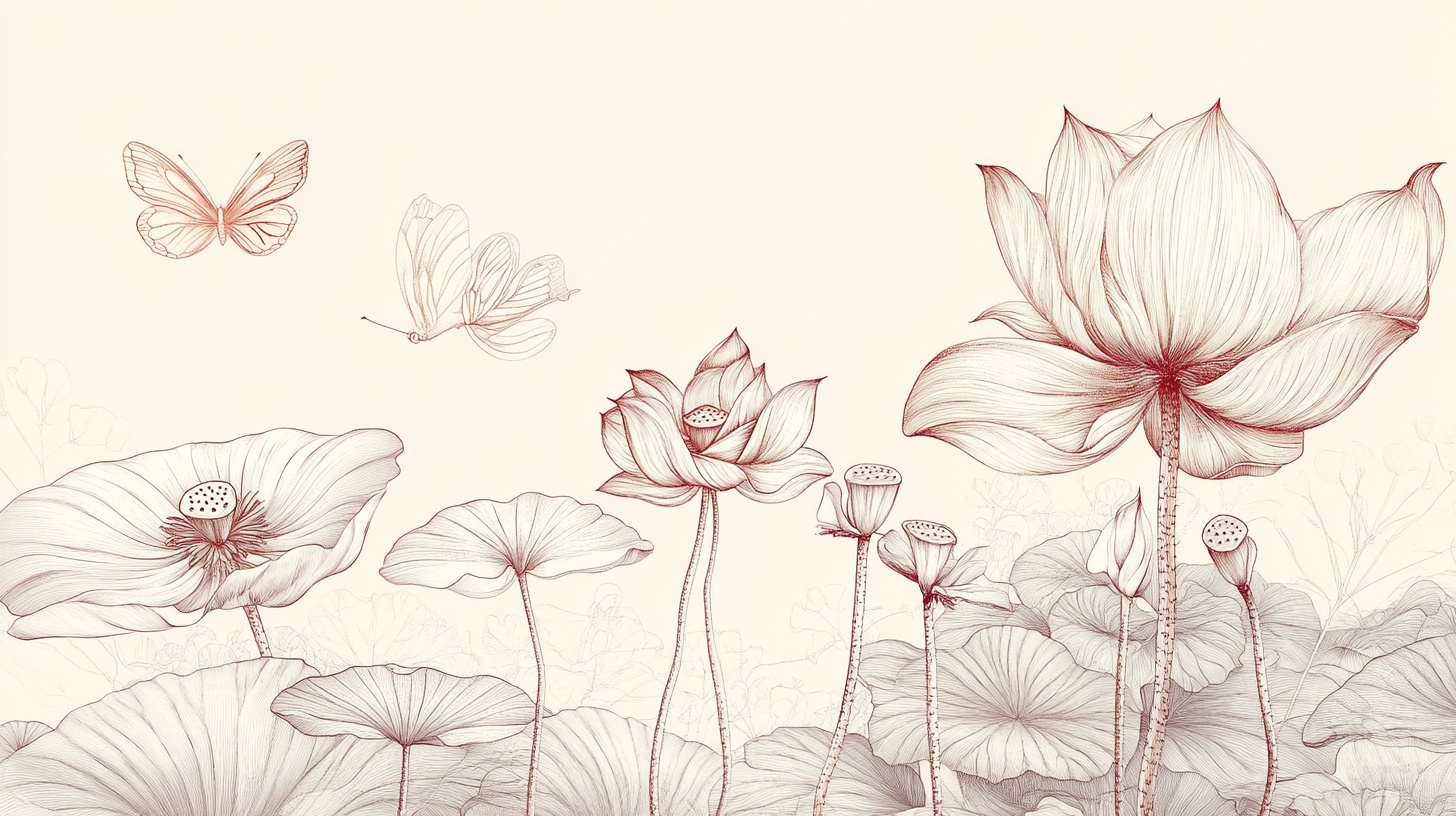 工笔荷花与蝶图