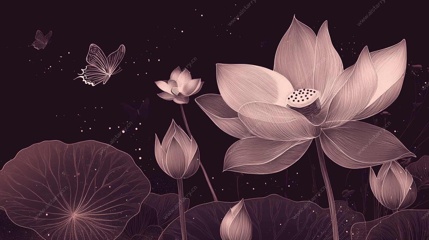 梦幻紫荷与蝶的静谧图景