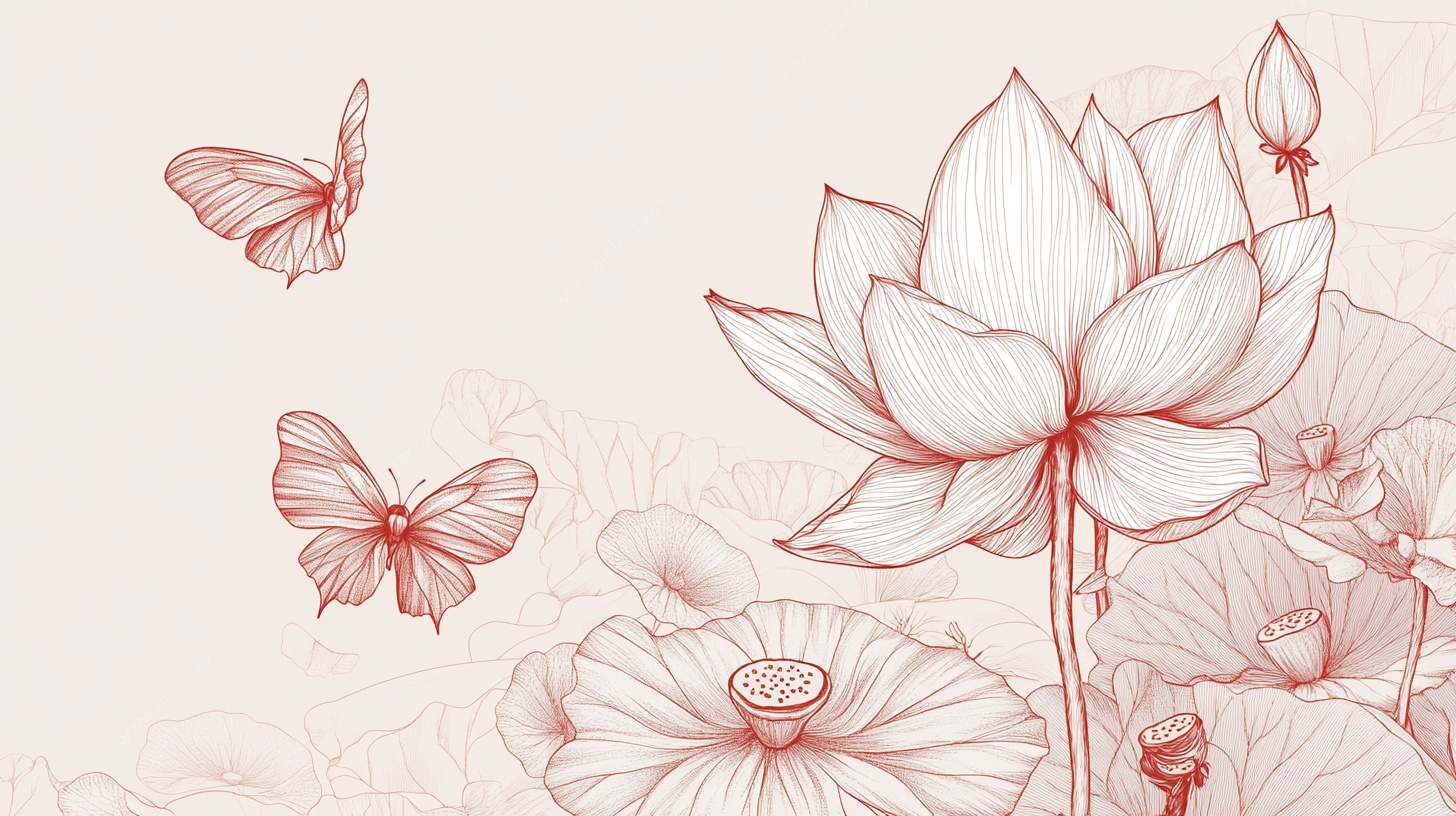 工笔荷花与蝶的唯美图景