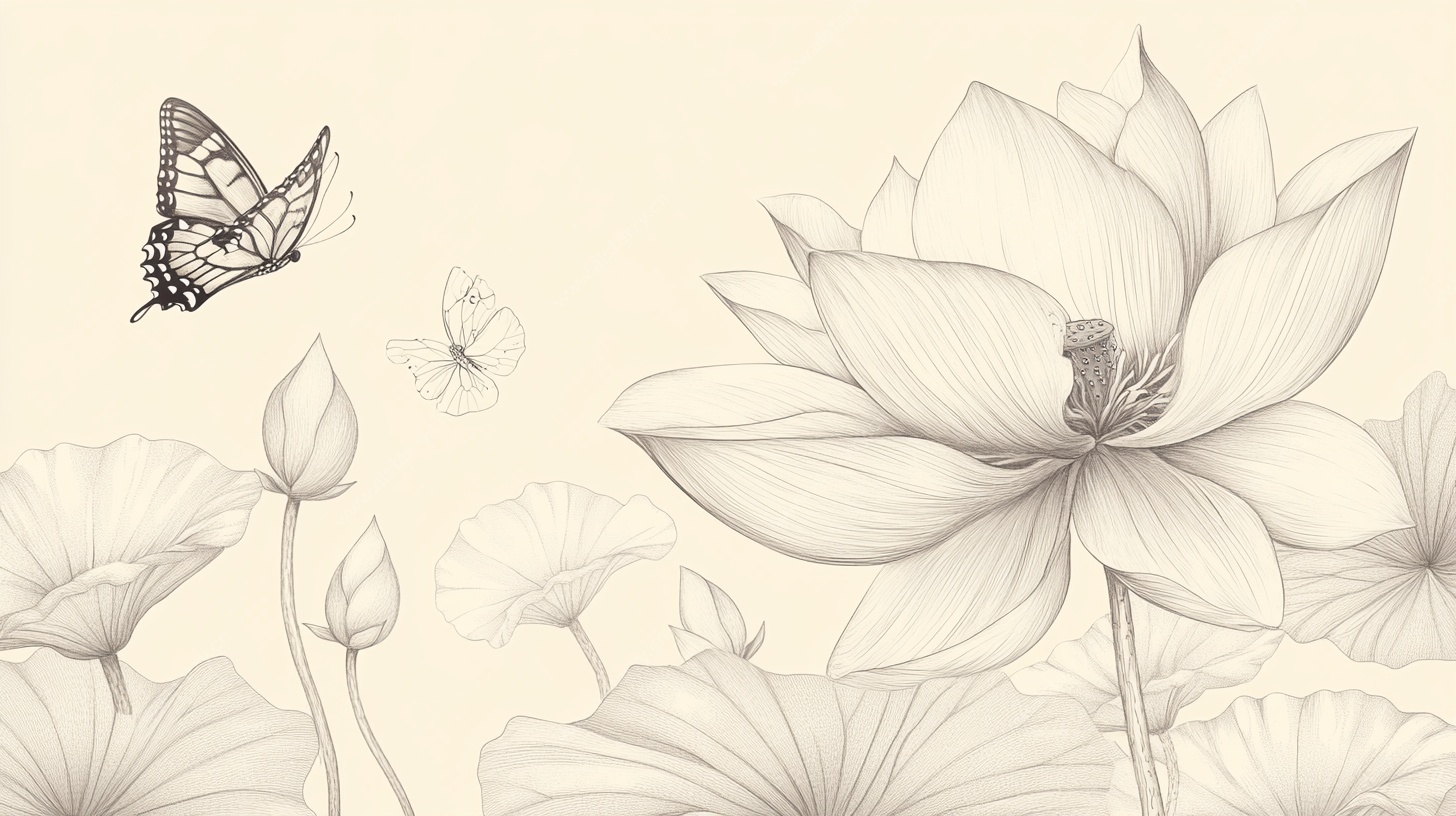 工笔荷花蝴蝶图