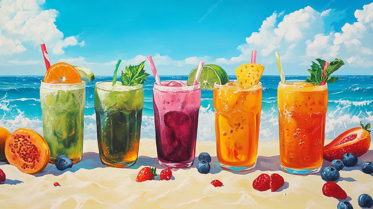 夏日海滩缤纷果汁特饮