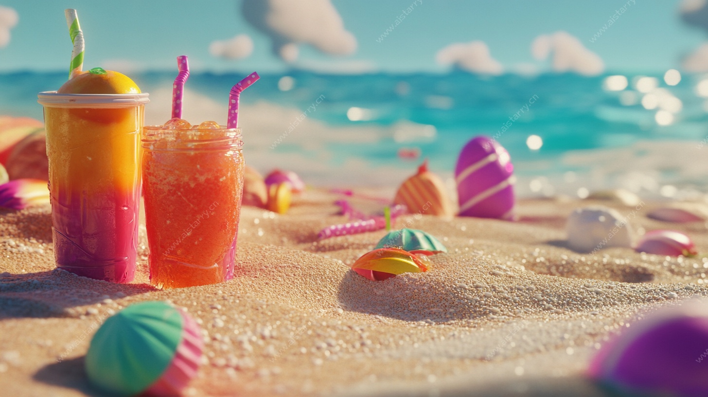沙滩上的缤纷夏日饮品