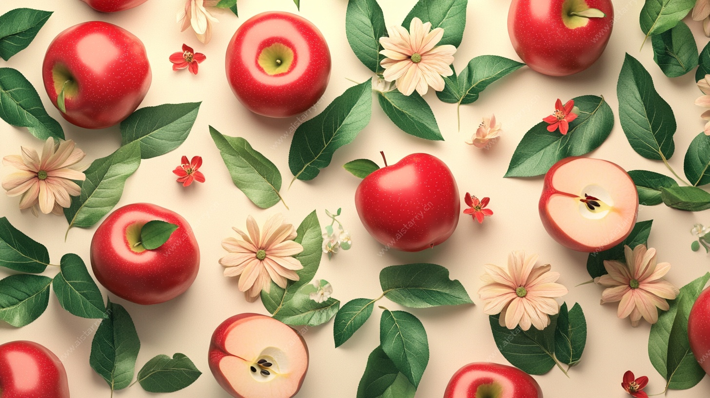 红苹果与花卉的清新组合