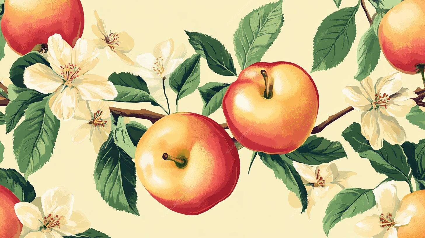苹果花卉无缝图案设计