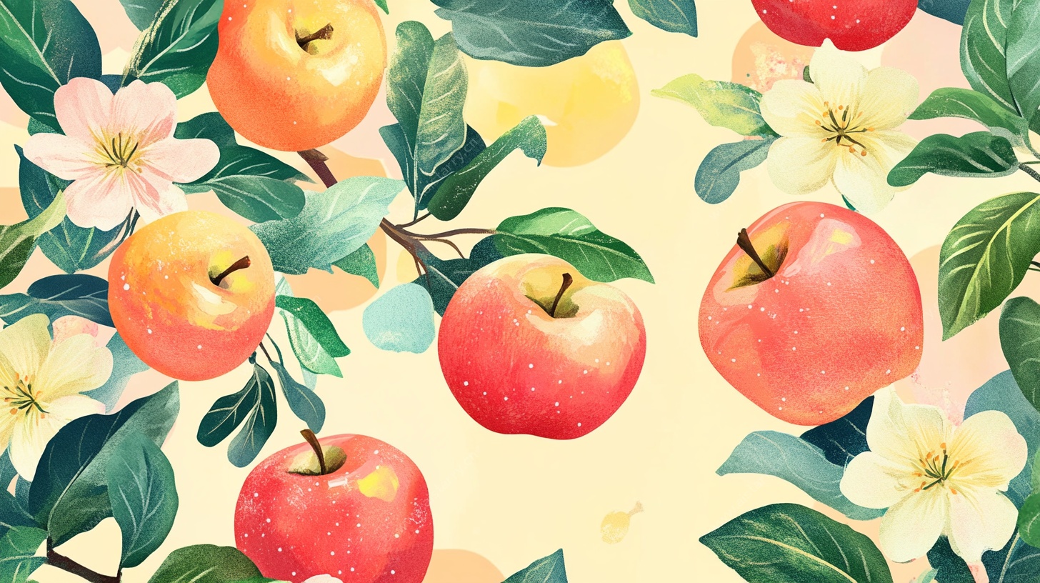 水彩苹果花卉图案背景