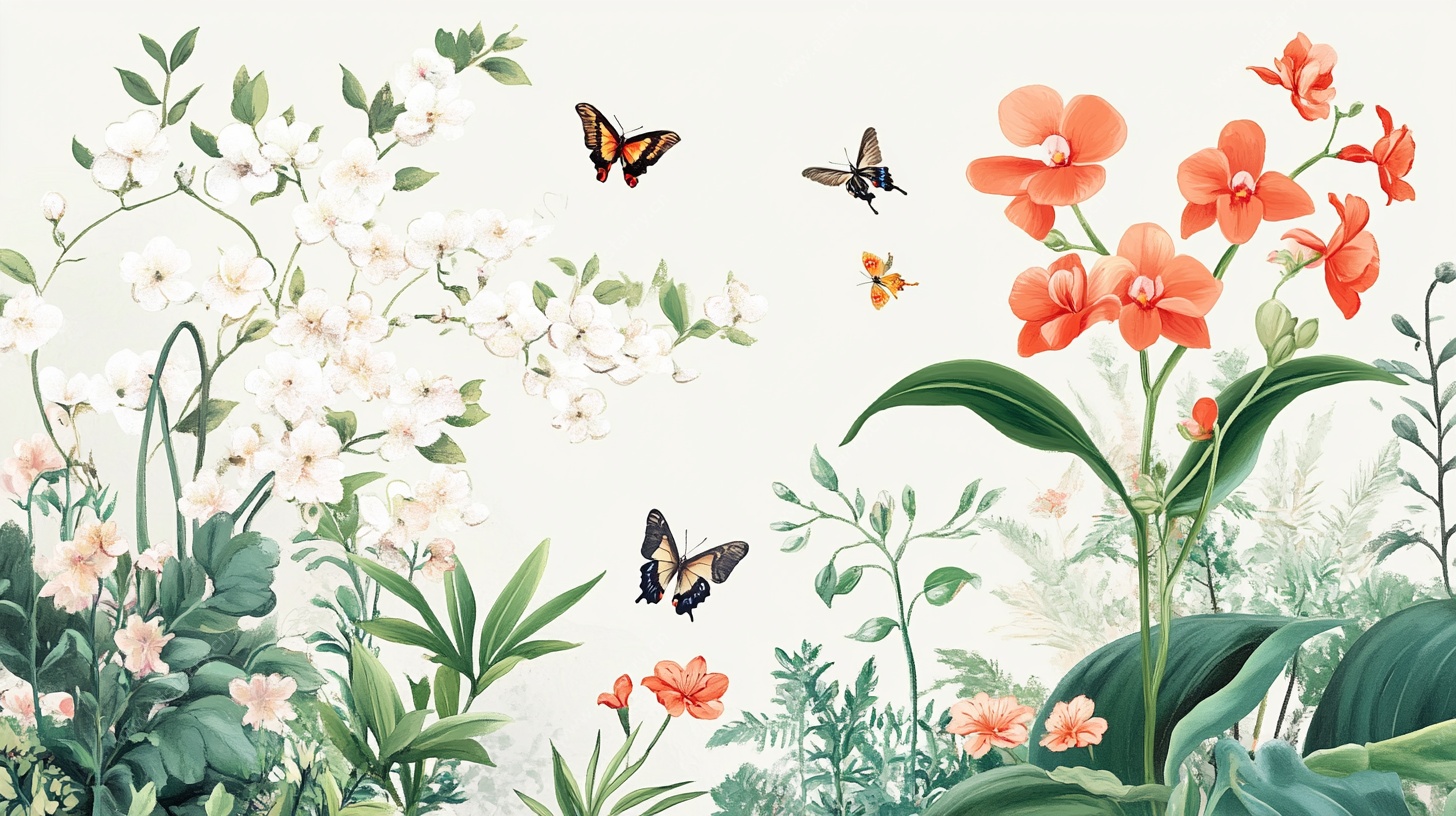 春日花卉蝴蝶图