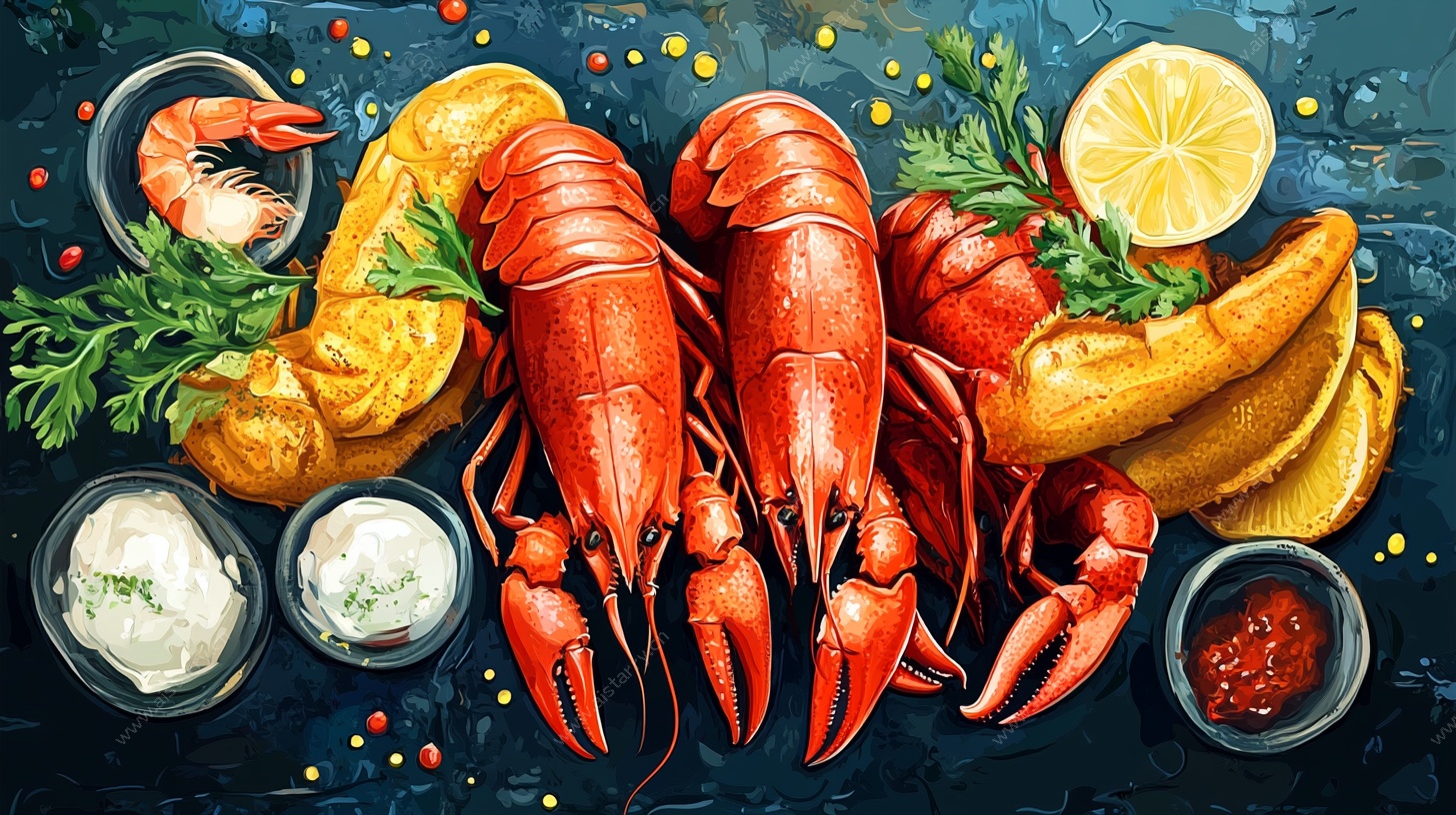 美味龙虾盛宴插画