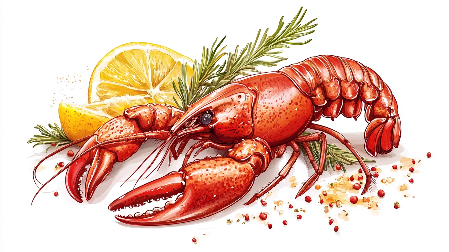 鲜美的手绘小龙虾静物图