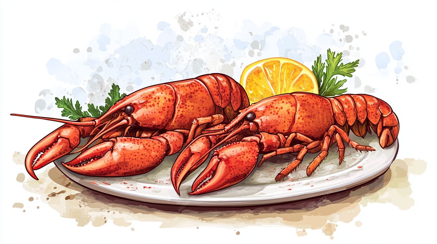 水彩风美味龙虾插画