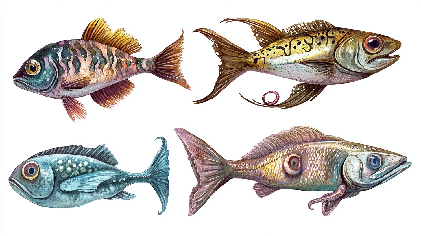 手绘多彩鱼类插画集合