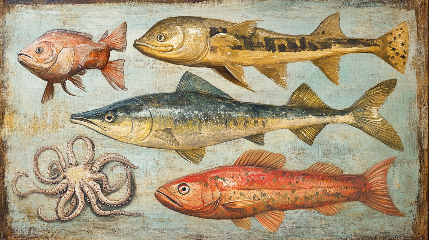 复古风海洋生物绘画作品