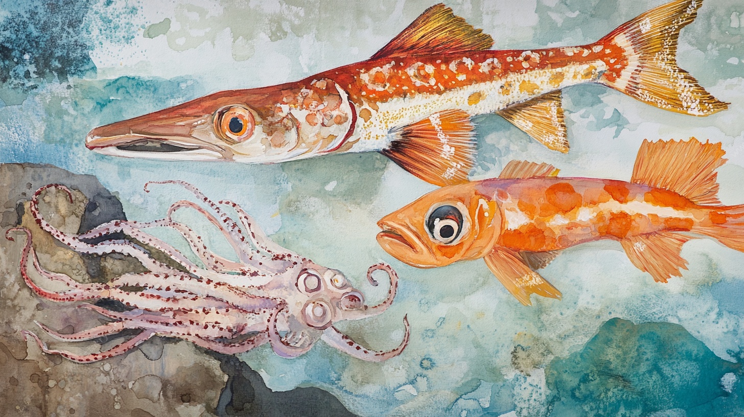 海洋生物水彩画