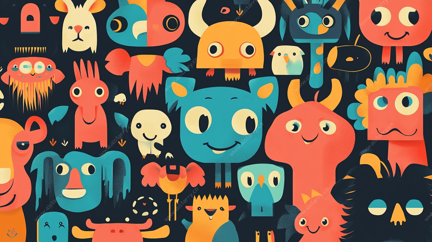 可爱多彩卡通怪物图案