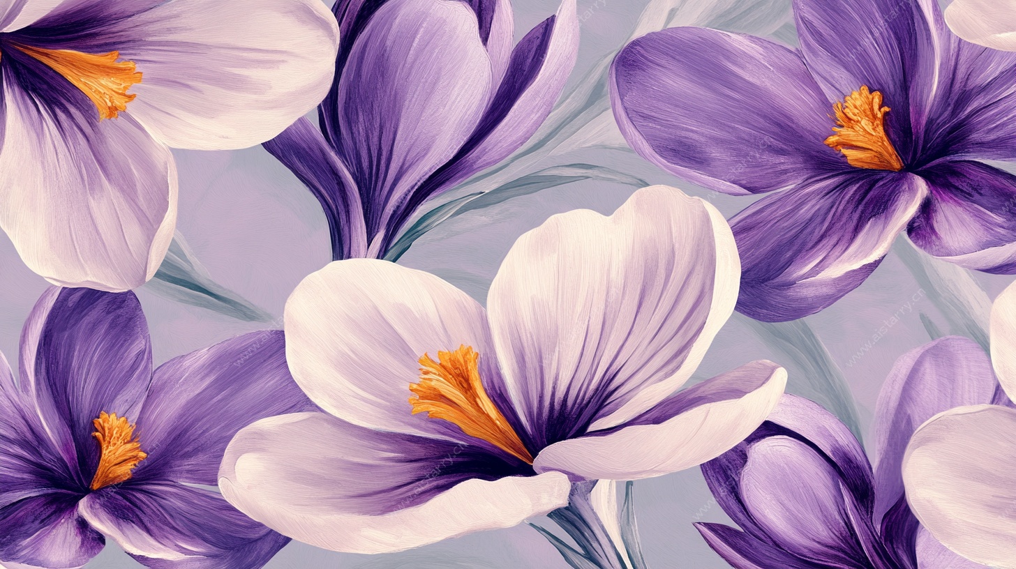 紫白番红花花卉图案