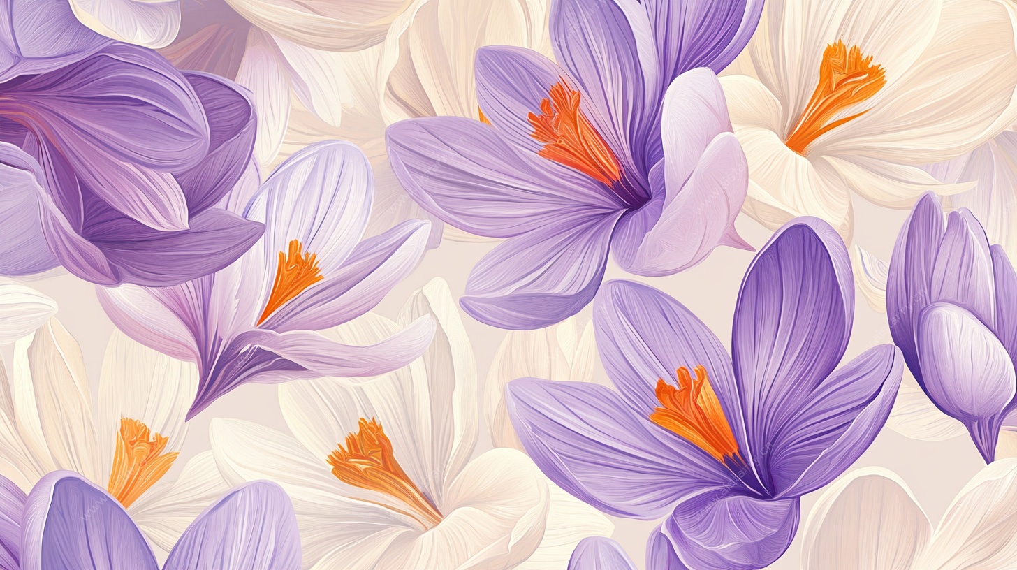 紫白番红花花卉图案背景
