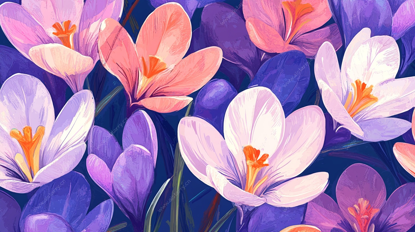 梦幻番红花花卉插画