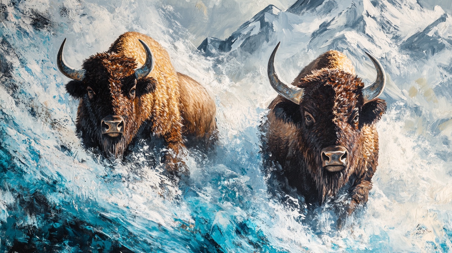 野牛勇渡湍急河流