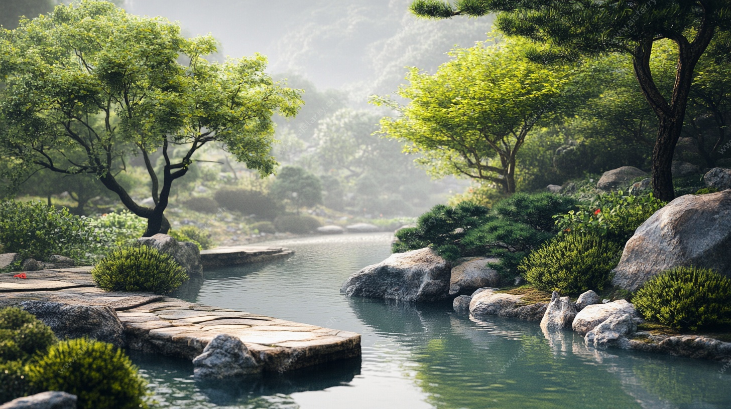 静谧山林溪流景观