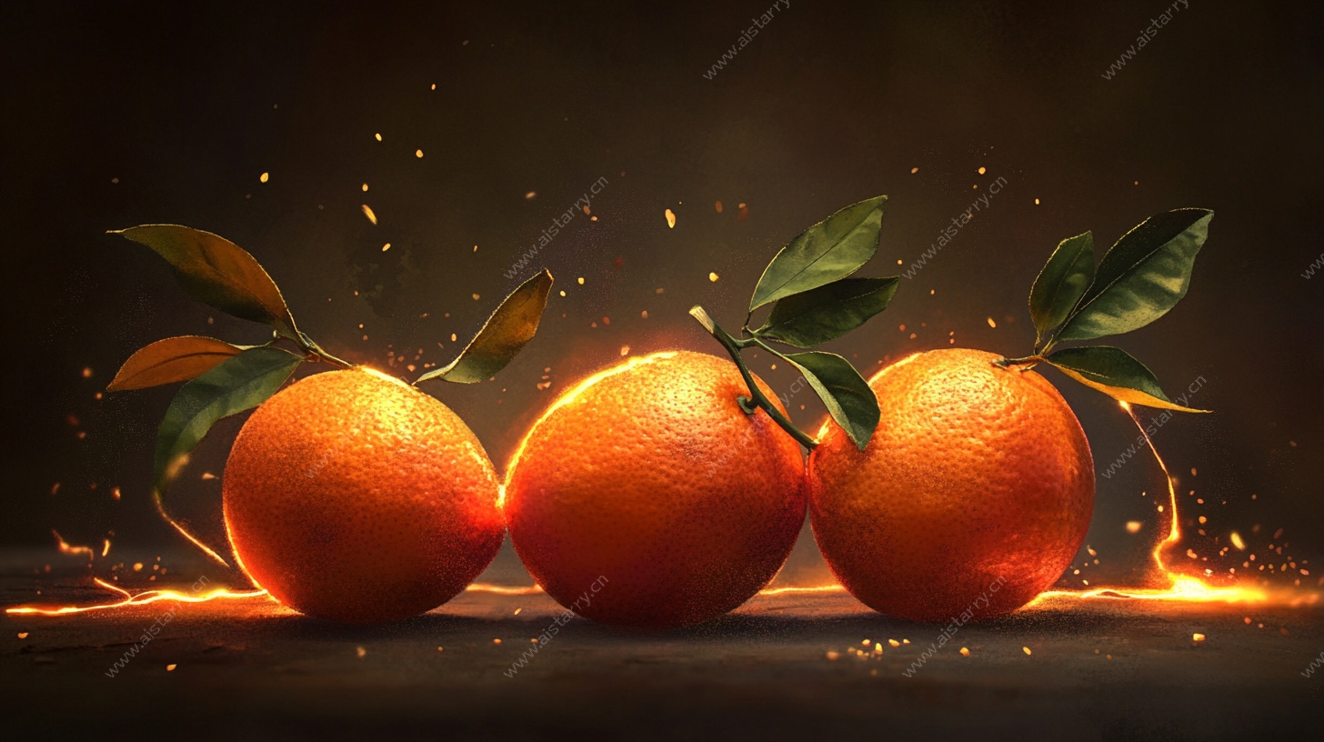三颗闪耀的发光橙子
