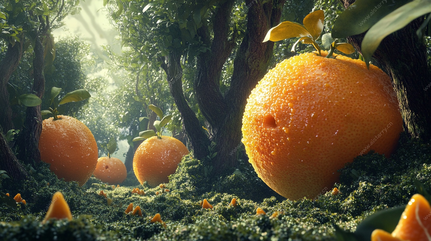 奇幻森林中的巨型橙子
