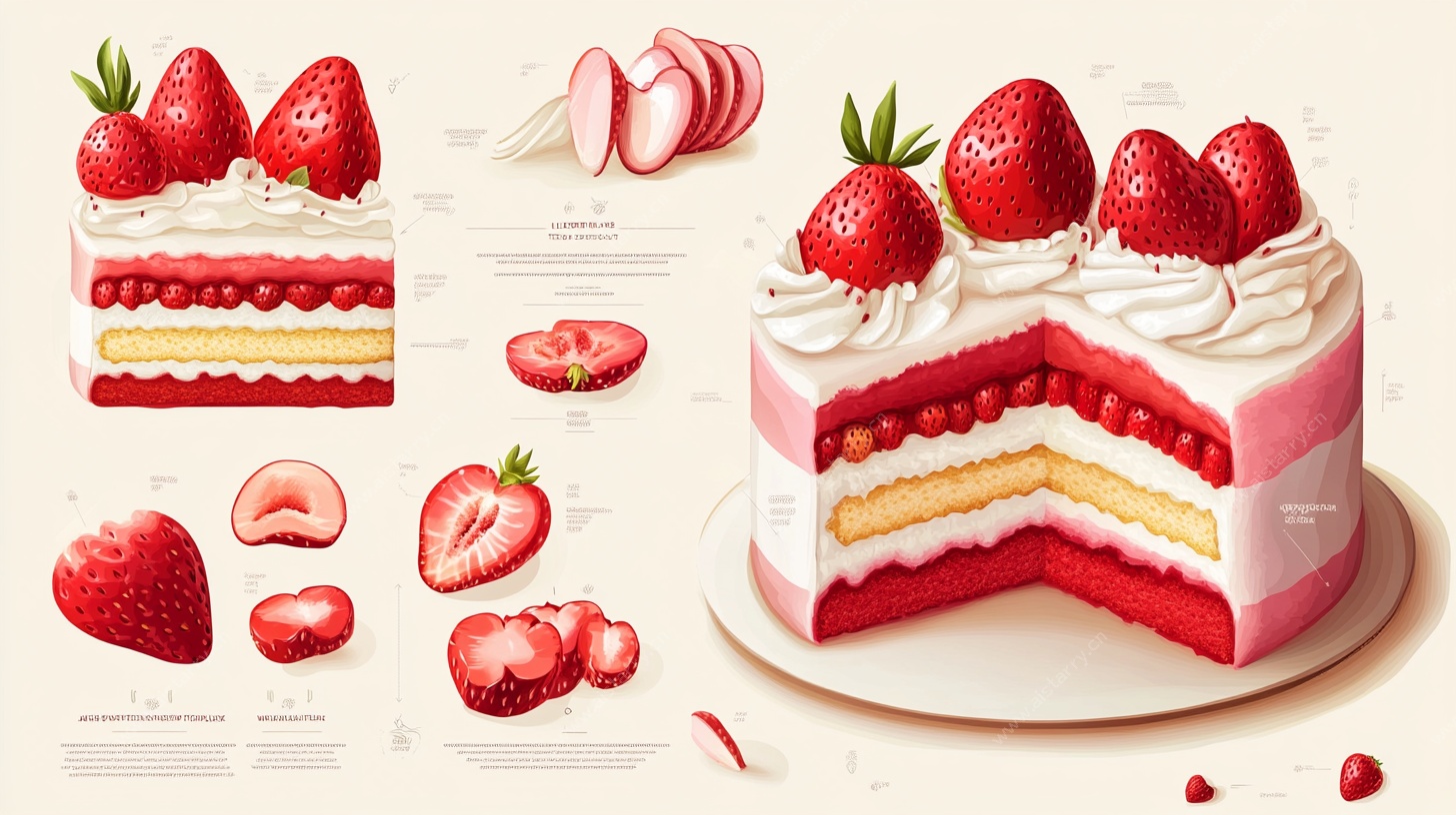草莓奶油蛋糕插画展示