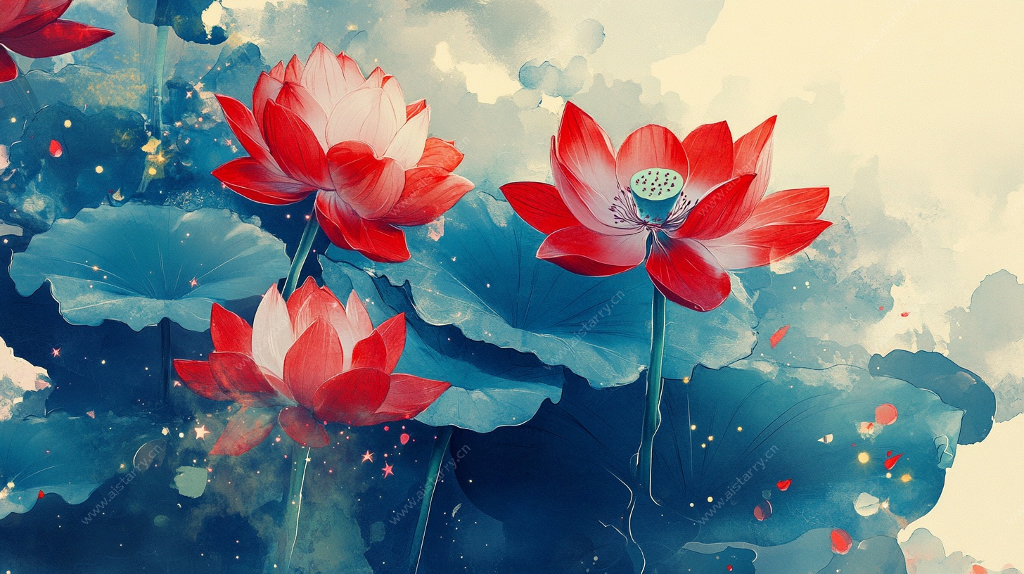 水墨风绽放荷花图