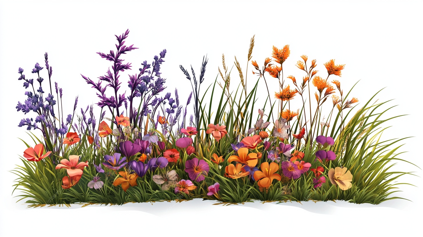 多彩花卉草丛3D效果图