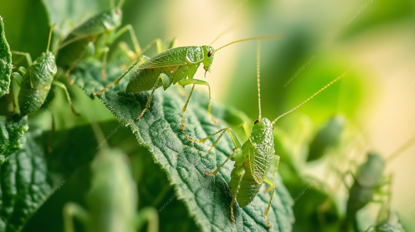 绿叶上的绿色螽斯