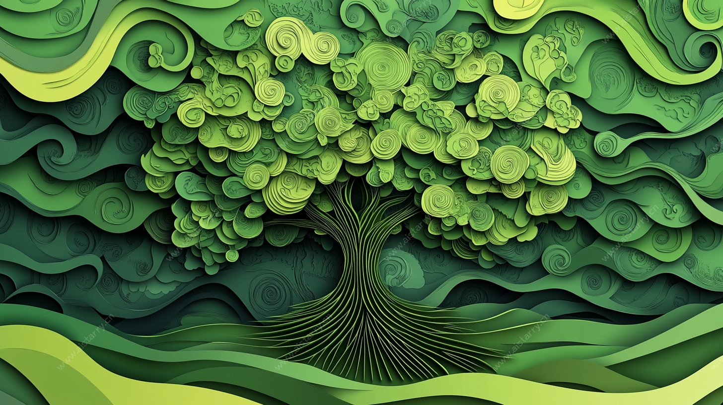 立体纸艺风的生机绿树