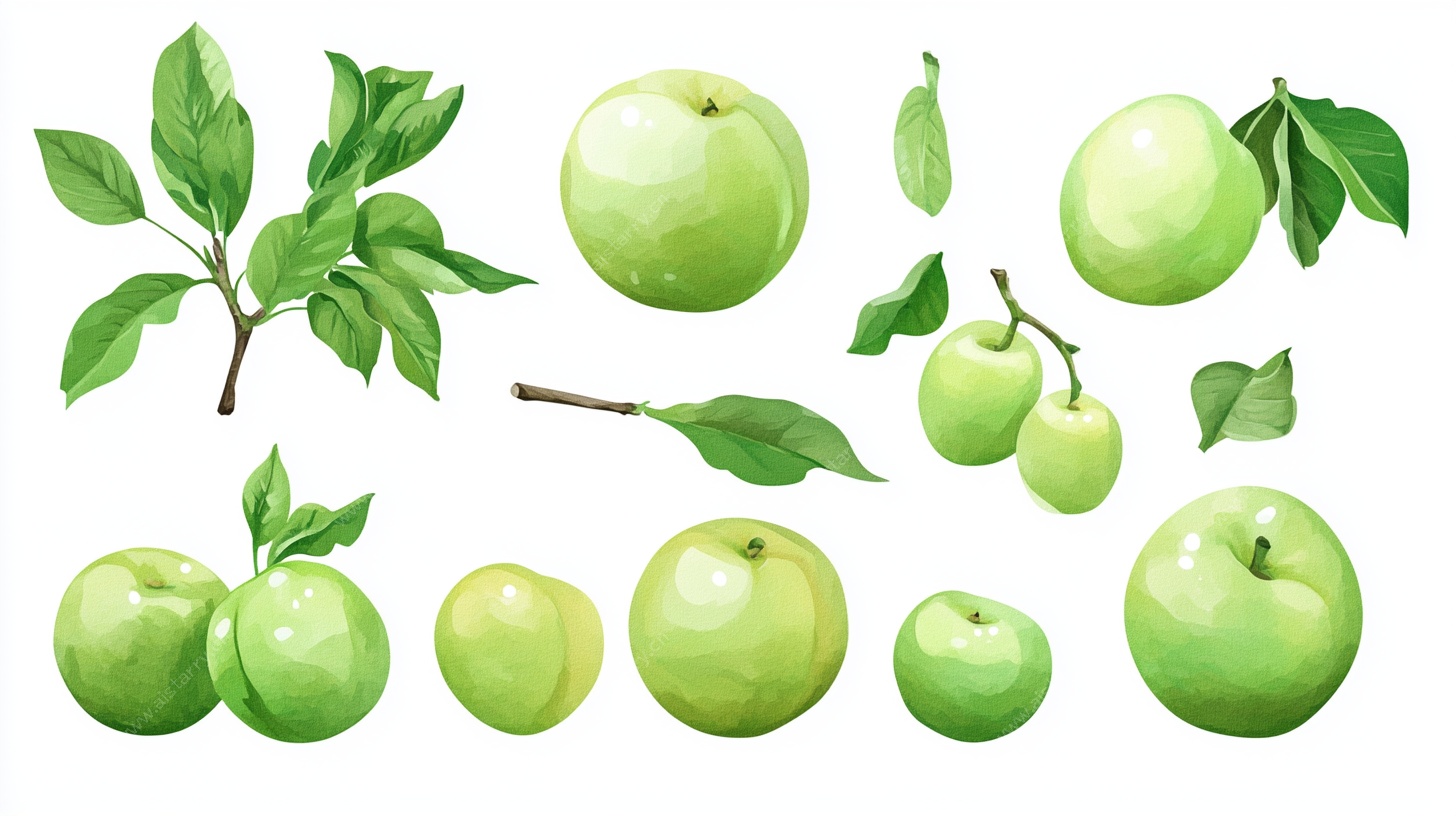 青苹果水彩素材集合