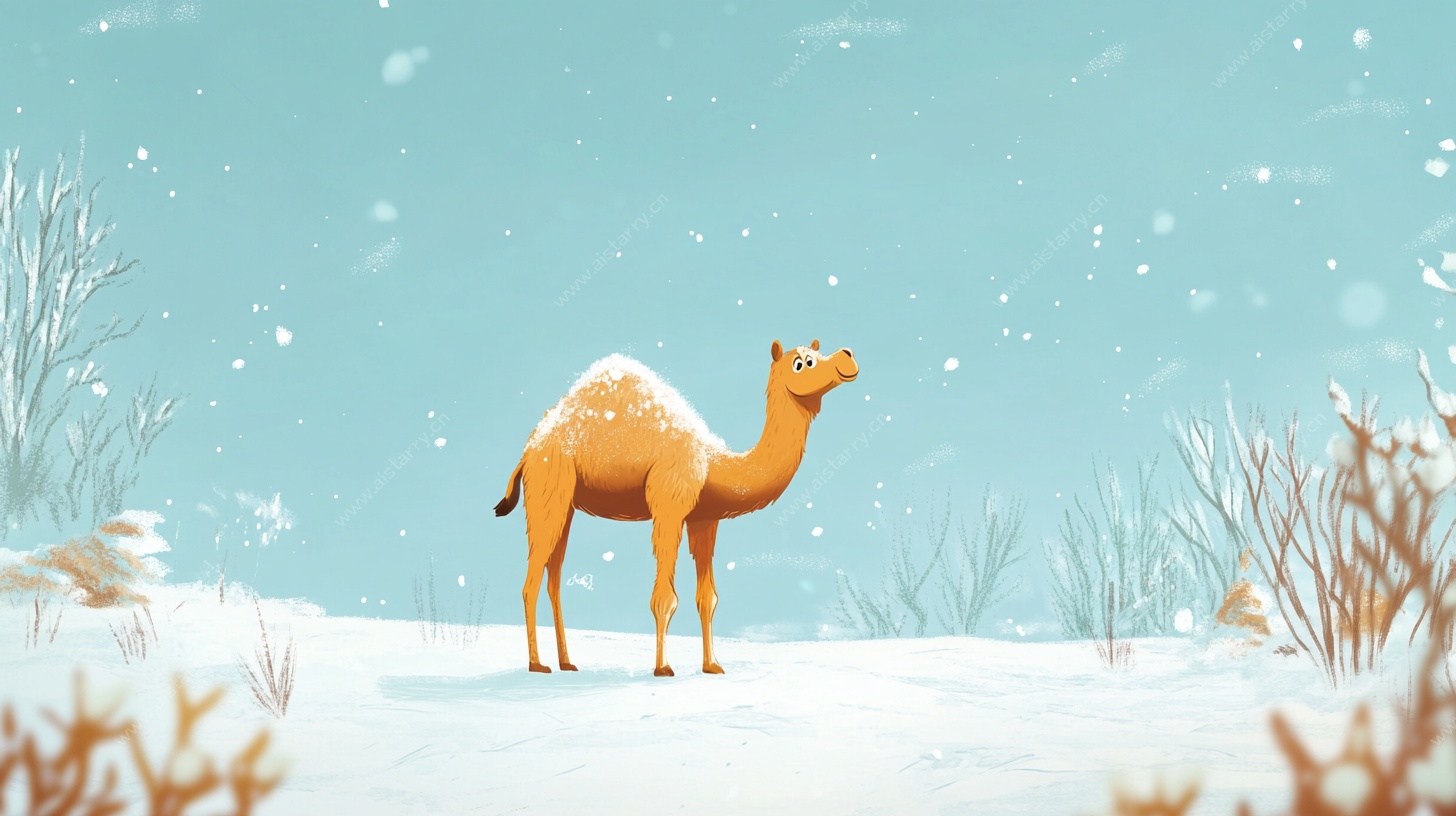 雪地中的骆驼插画