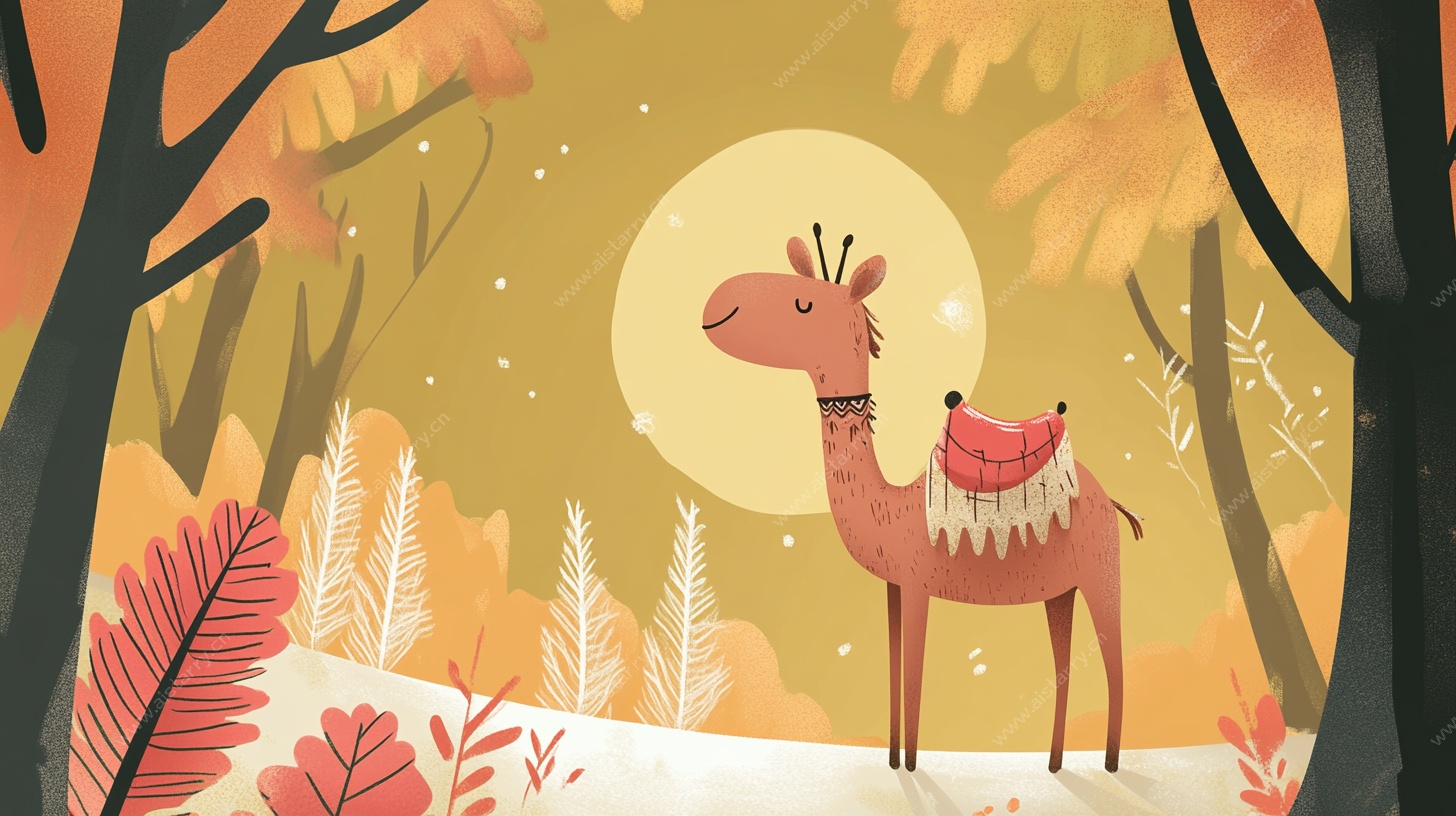 月夜森林中的梦幻长颈鹿