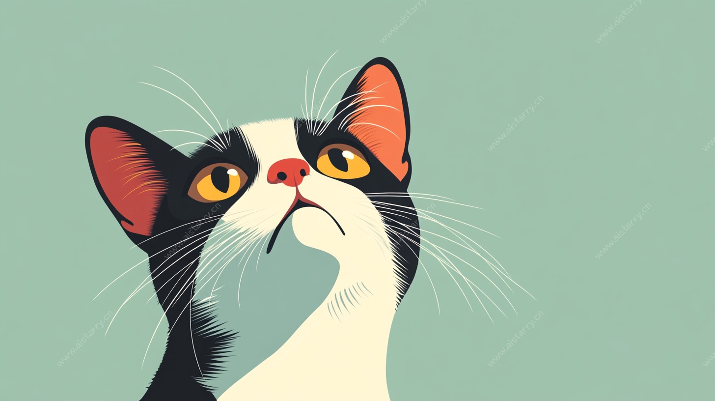 仰望的黑白猫咪插画