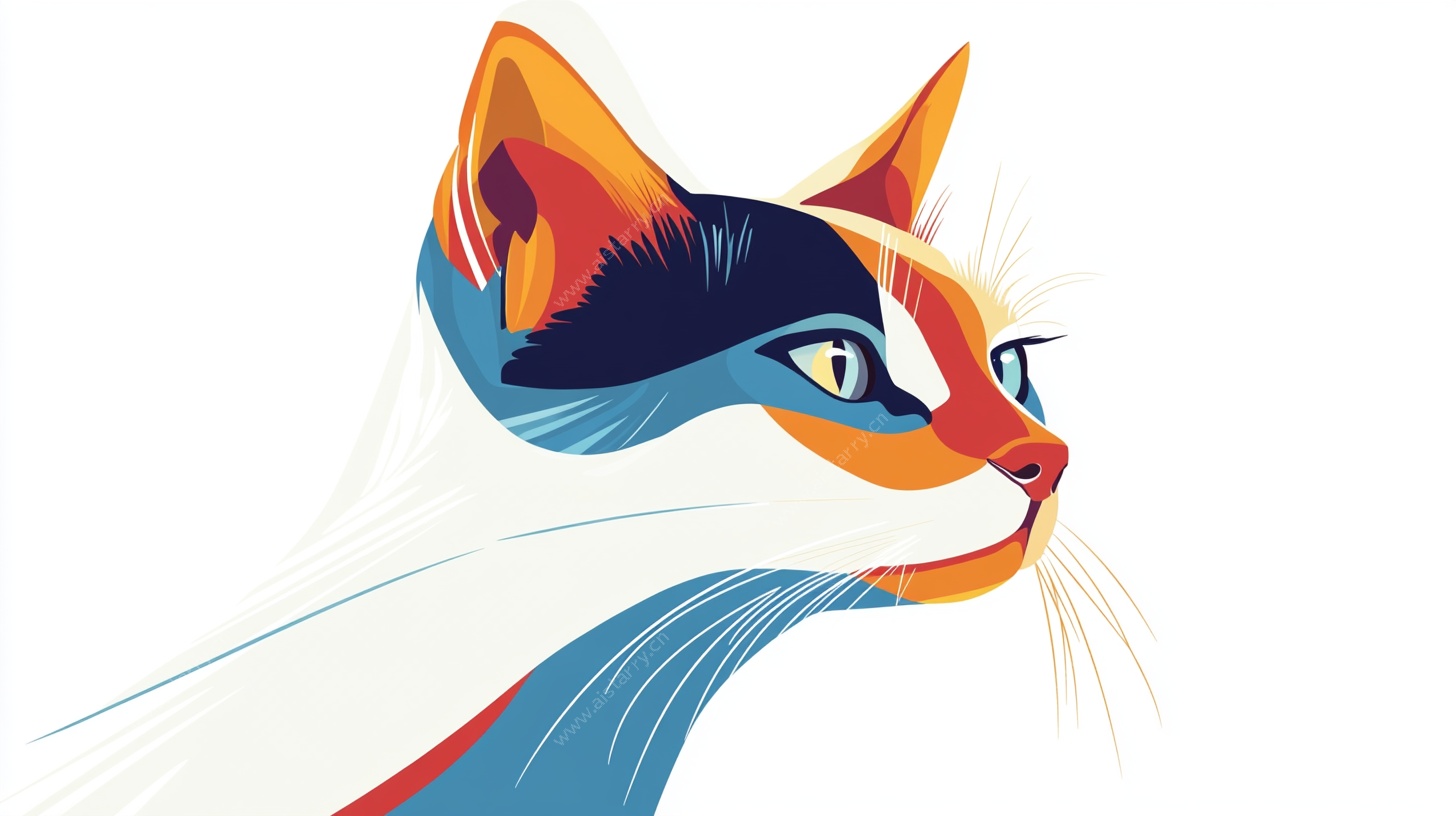 彩色几何风猫咪侧脸插画