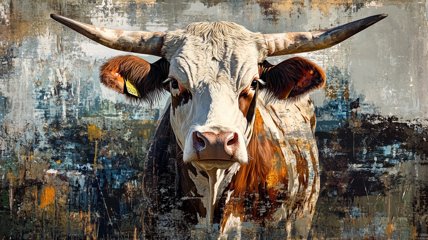 艺术风长角牛油画肖像