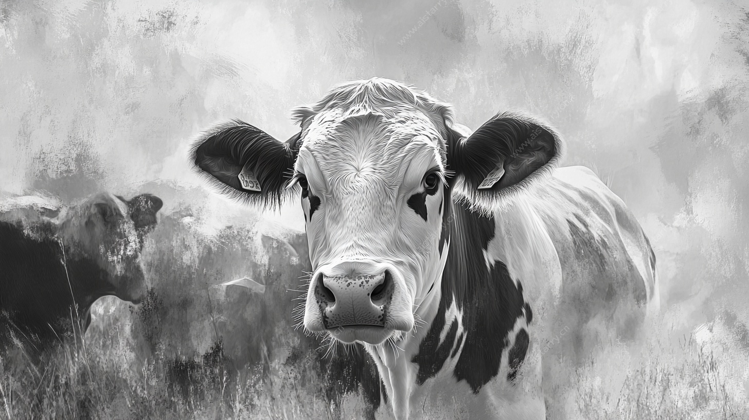 黑白牛群田园图