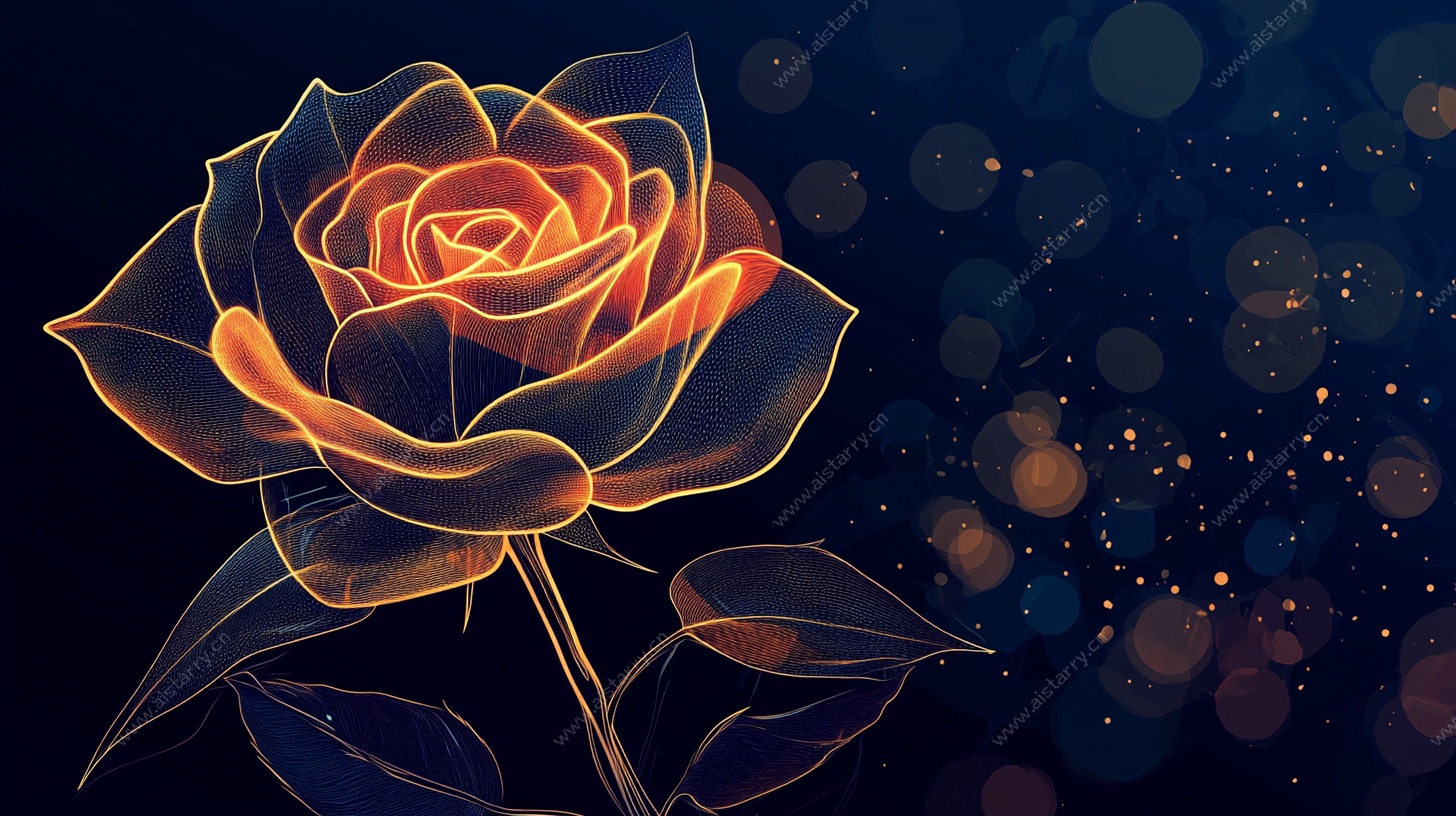 发光玫瑰梦幻夜景图