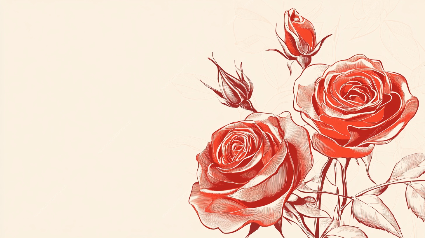 手绘红玫瑰花卉插画