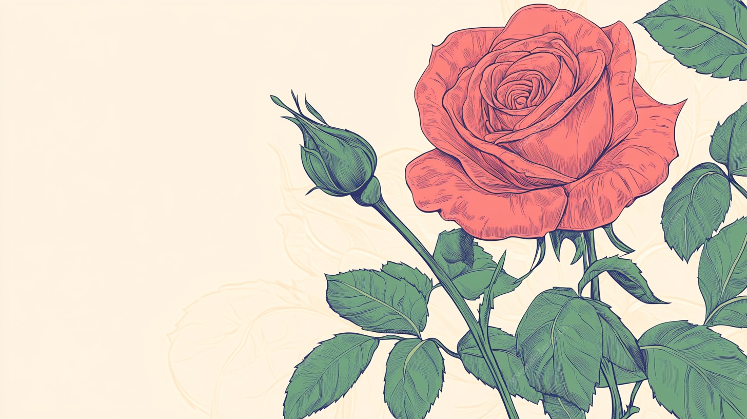 手绘红玫瑰插画