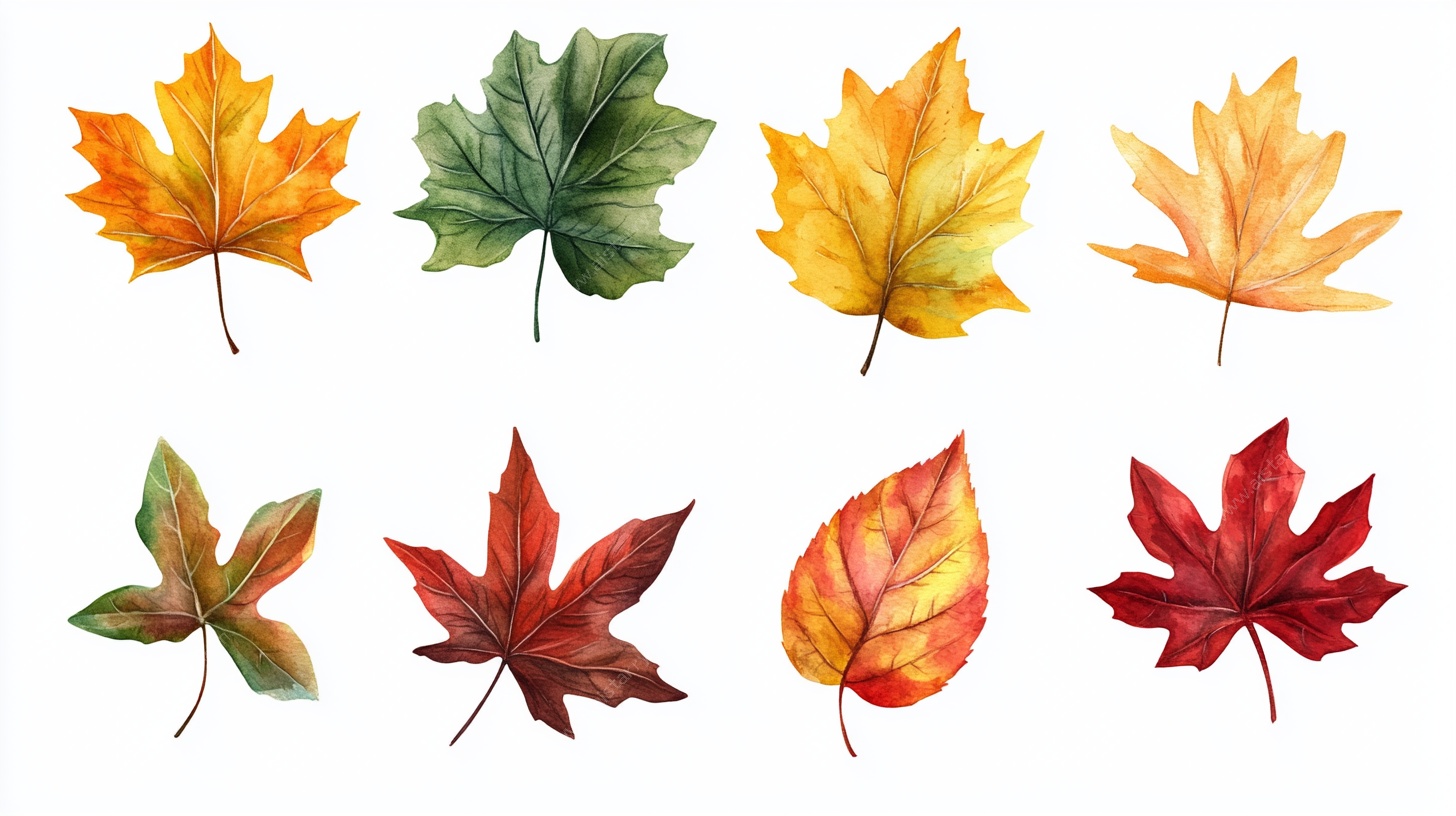 水彩绘多彩枫叶集合