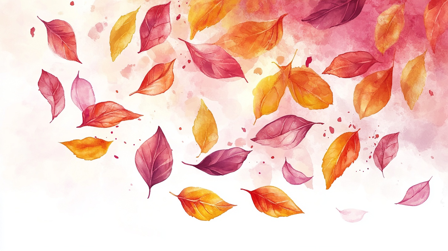 水彩绘秋 飘落的斑斓树叶