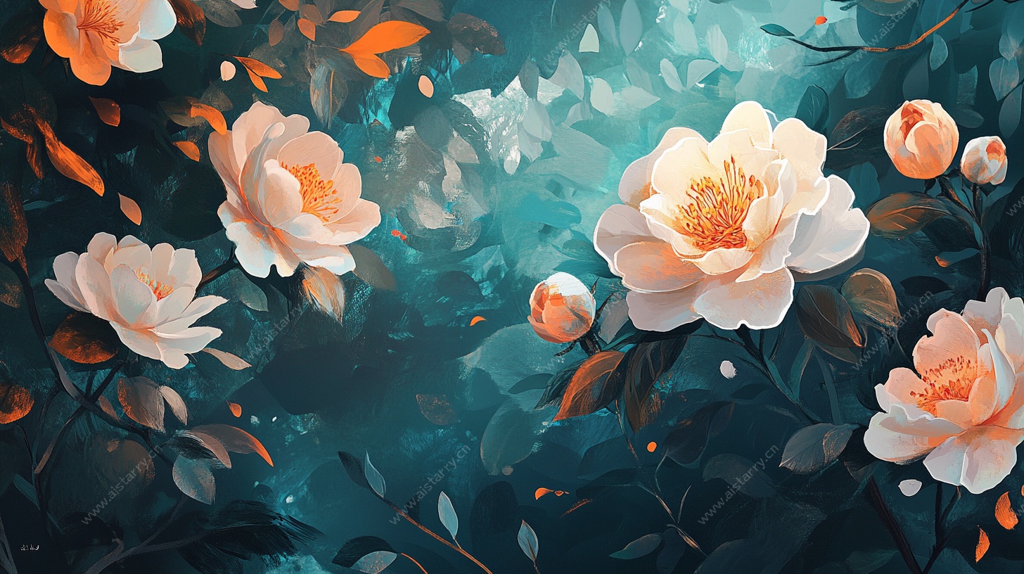 梦幻山茶花花卉插画