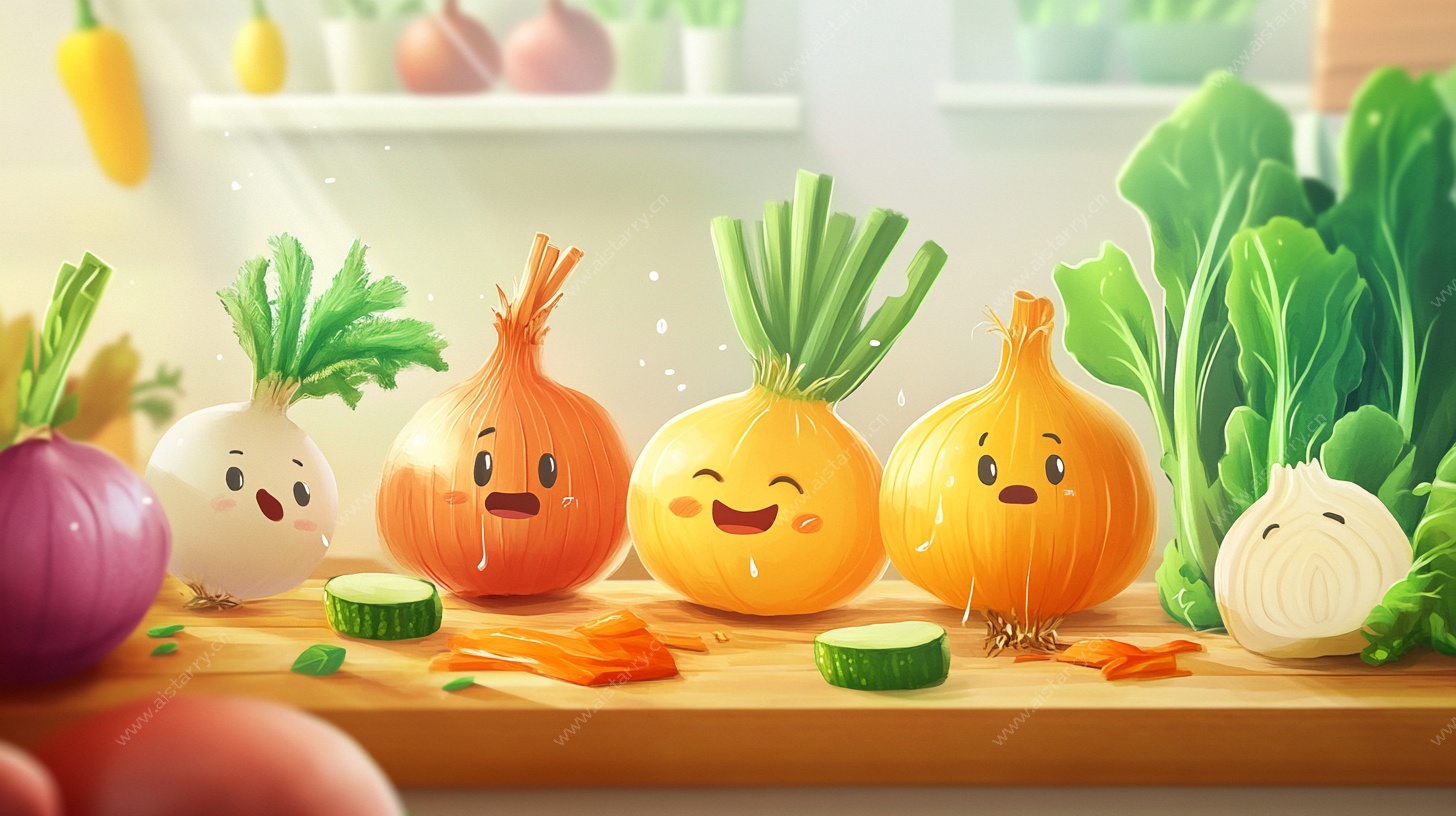 可爱表情洋葱与蔬菜组合