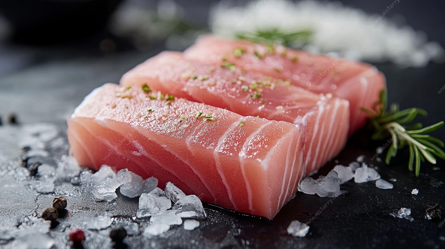 新鲜金枪鱼肉切片摆盘